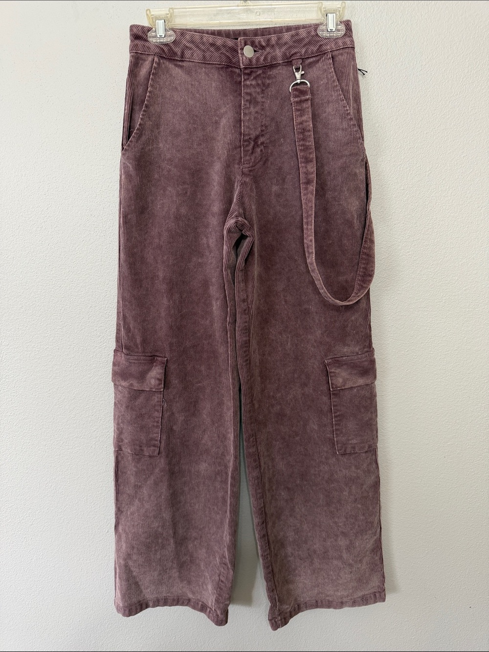 Forever 21 Washed Plum Cargo Wide-Leg Pants with Removable Strap Small